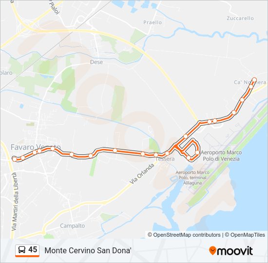 Percorso linea bus 45