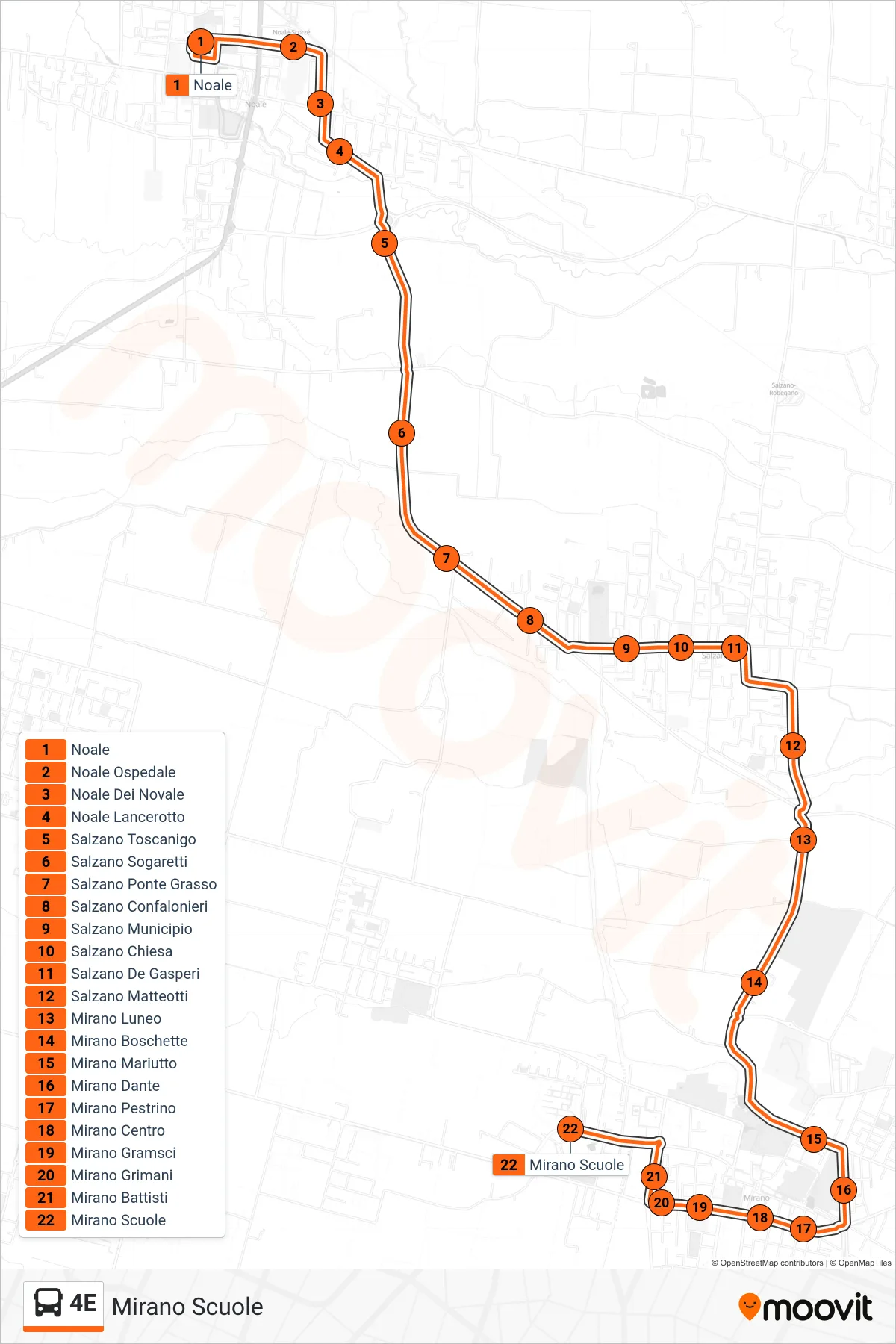 Linea 4E bus (Mirano Scuole) - Percorsi e fermate sulla mappa