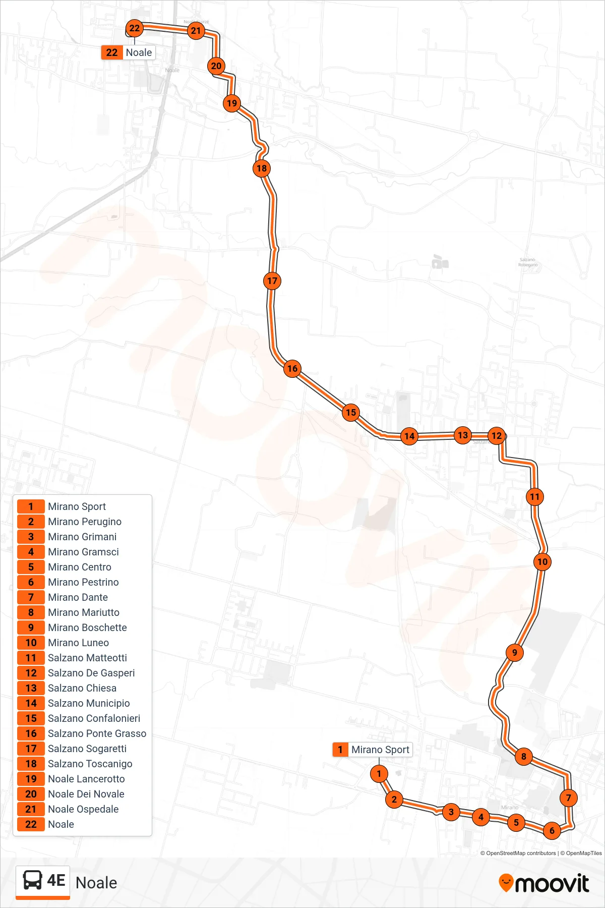 Linea 4E bus (Noale) - Percorsi e fermate sulla mappa