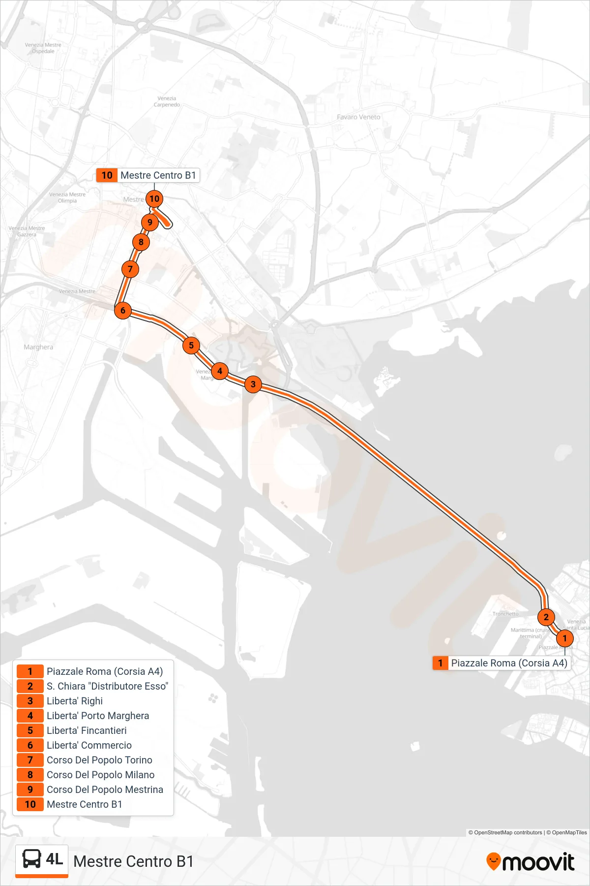 Linea 4L bus (Mestre Centro B1) - Percorsi e fermate sulla mappa