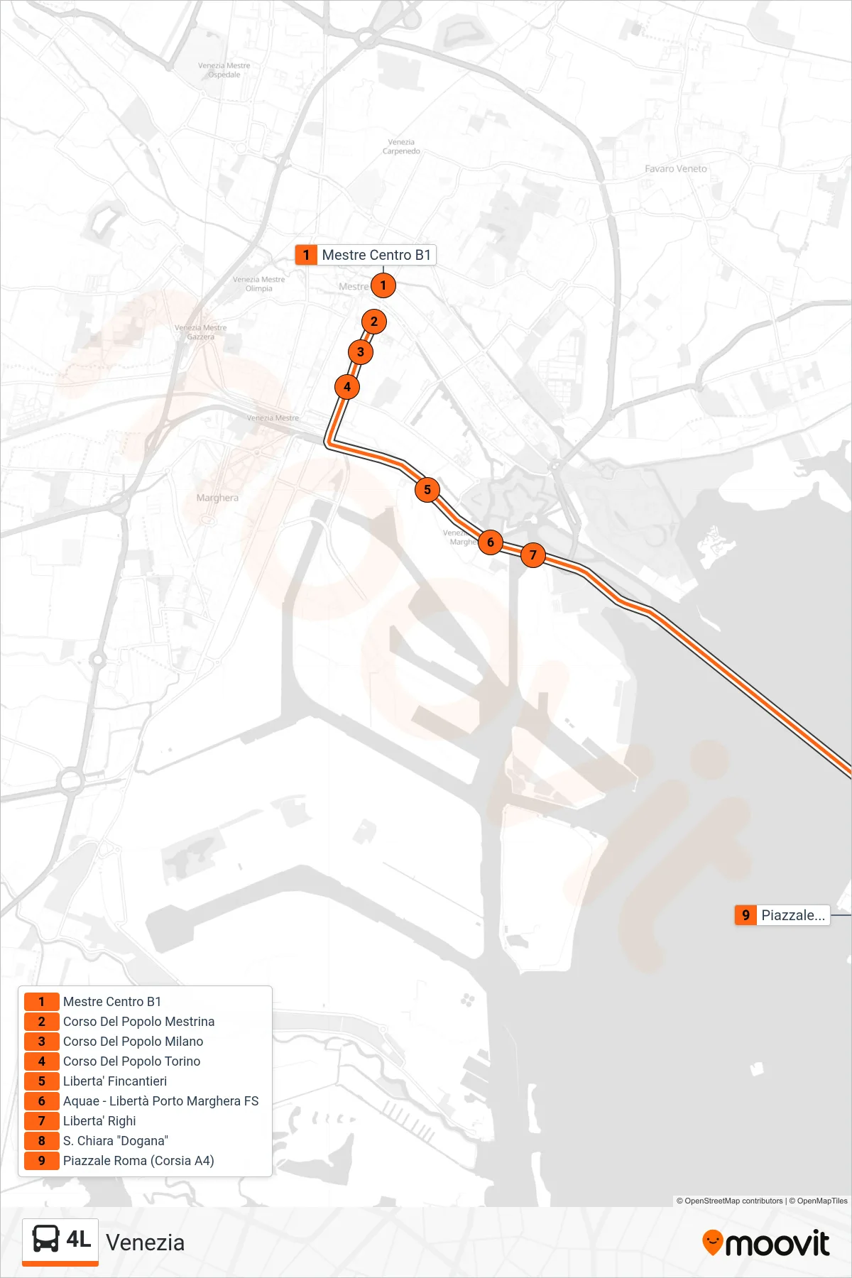 Linea 4L  bus (Venezia) - Percorsi e fermate sulla mappa