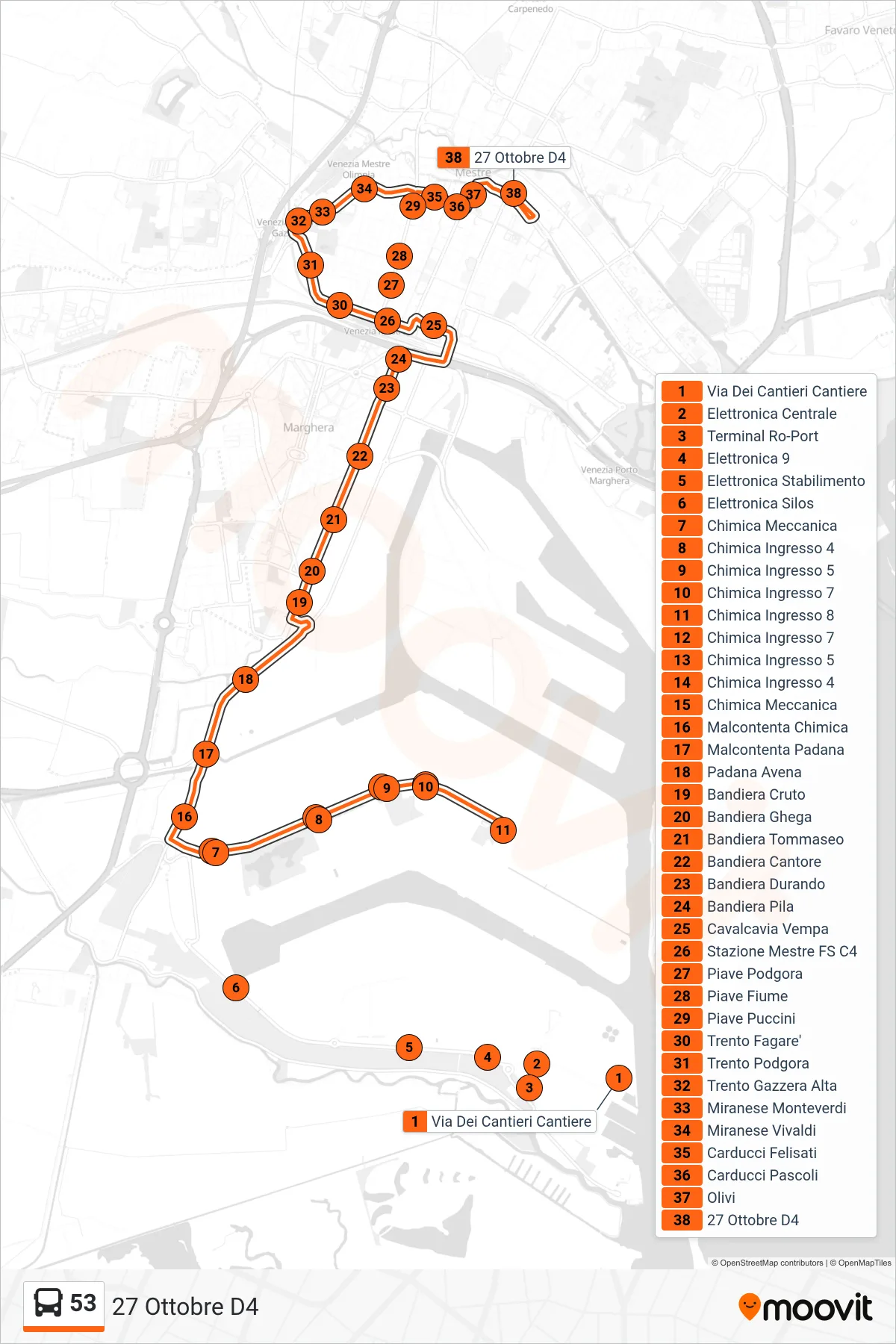 Linea 53 bus (27 Ottobre D4) - Percorsi e fermate sulla mappa