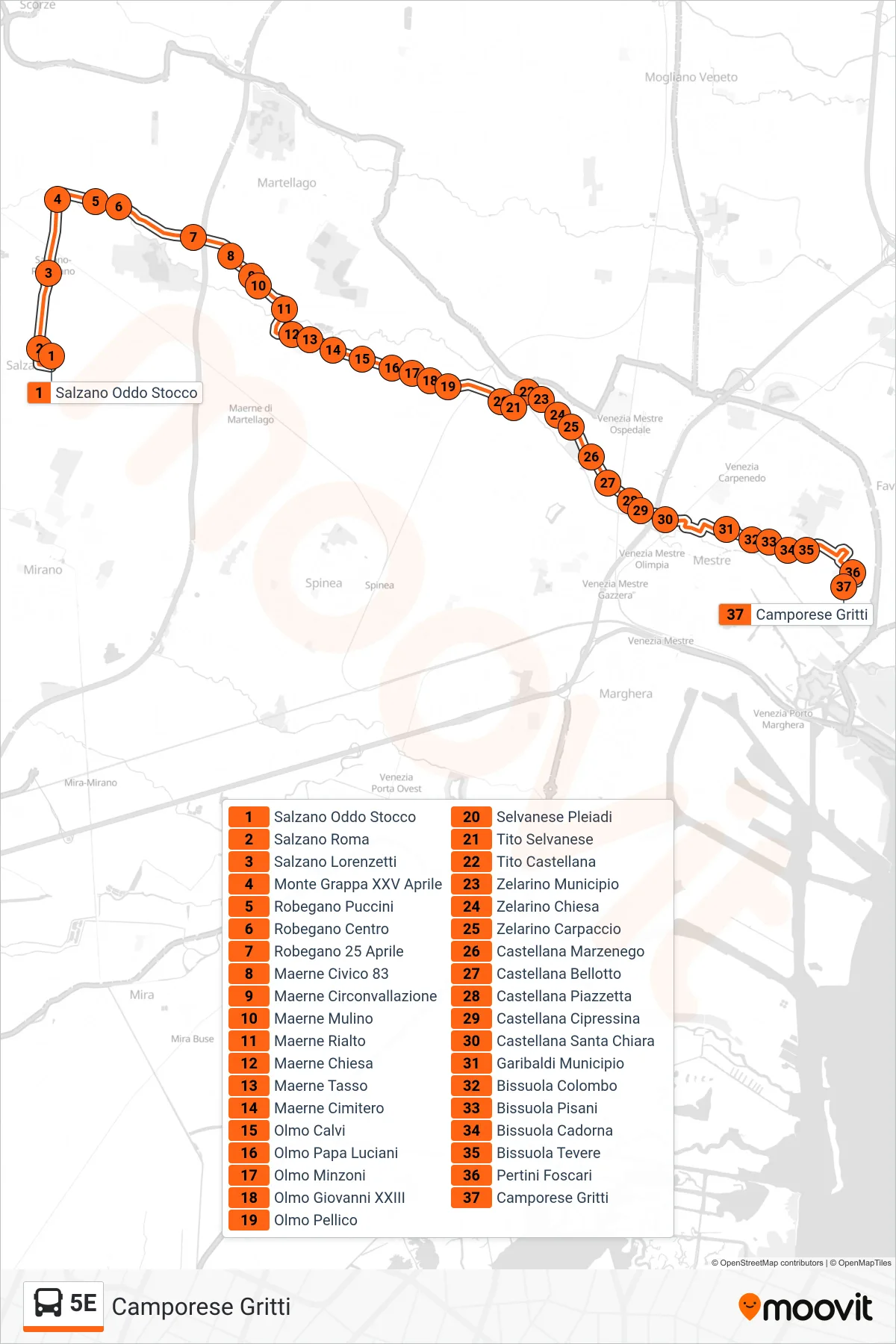 Linea 5E bus (Camporese Gritti) - Percorsi e fermate sulla mappa