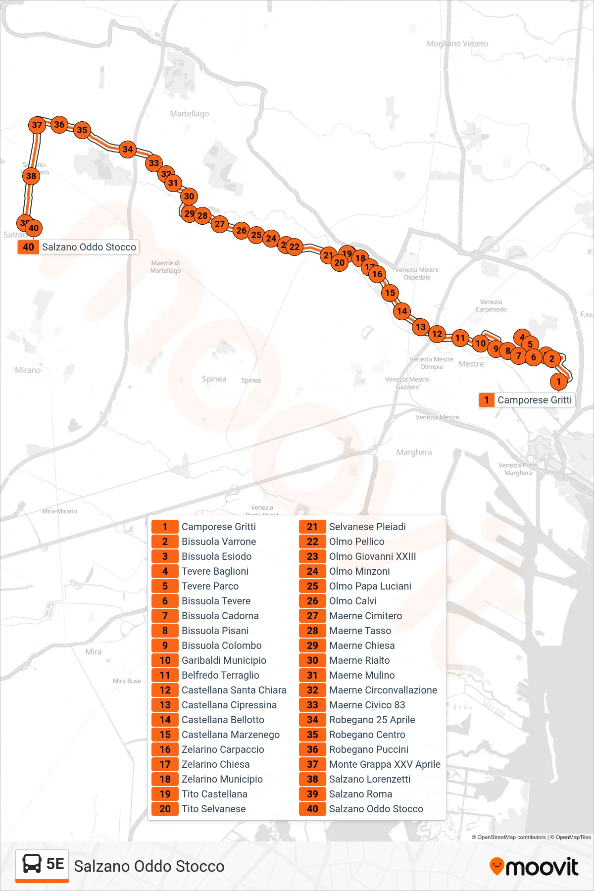 Linea 5E bus (Salzano Oddo Stocco) - Percorsi e fermate sulla mappa