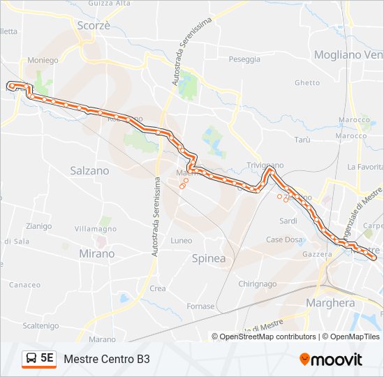 Percorso linea bus 5E