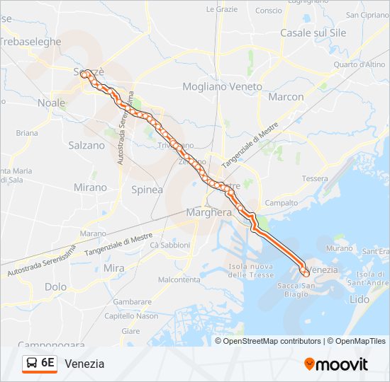 Percorso linea bus 6E