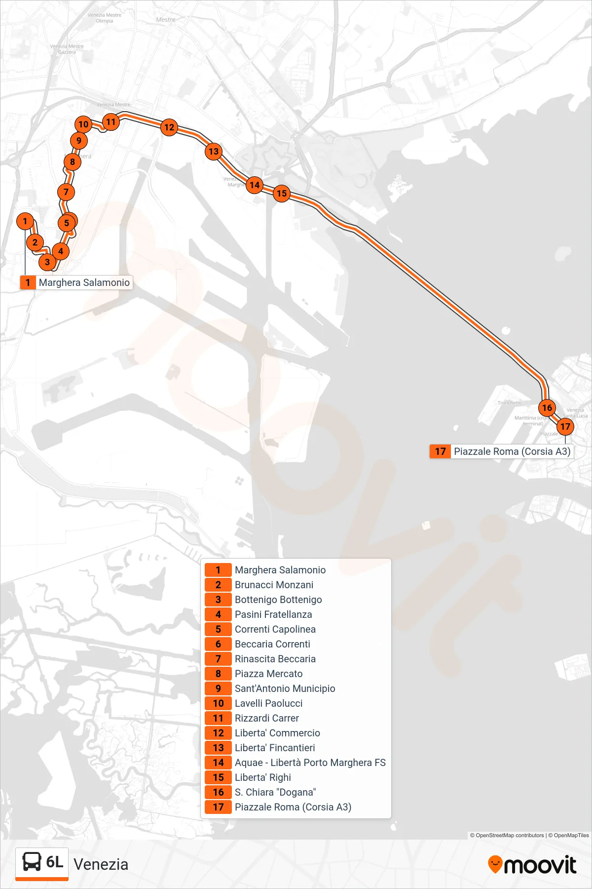 Linea 6L bus (Venezia) - Percorsi e fermate sulla mappa
