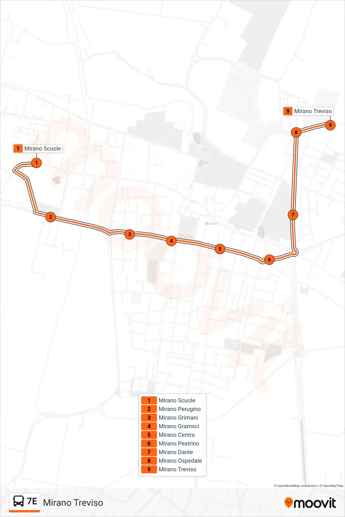 Linea 7E bus (Mirano Treviso) - Percorsi e fermate sulla mappa