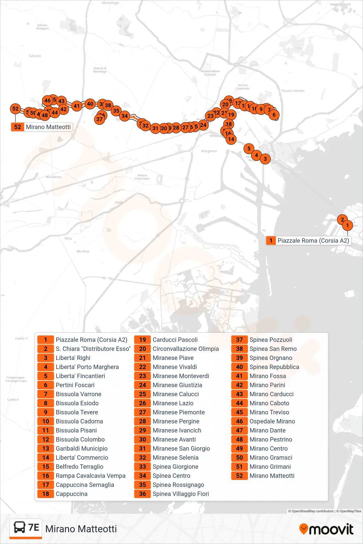 Linea 7E bus (Mirano Matteotti) - Percorsi e fermate sulla mappa