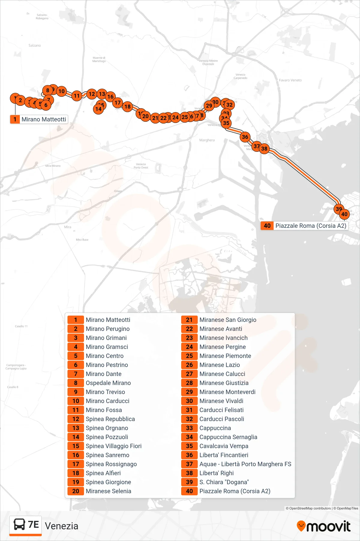 Linea 7E bus (Venezia) - Percorsi e fermate sulla mappa