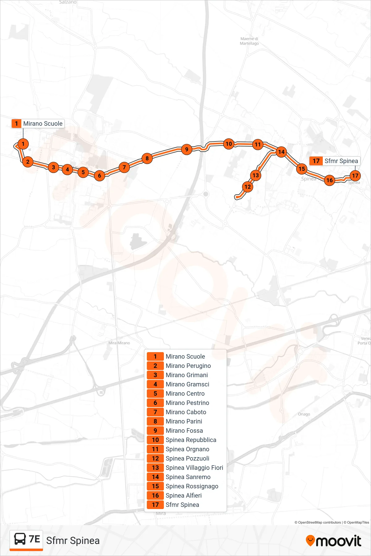 Linea 7E bus (Sfmr Spinea) - Percorsi e fermate sulla mappa
