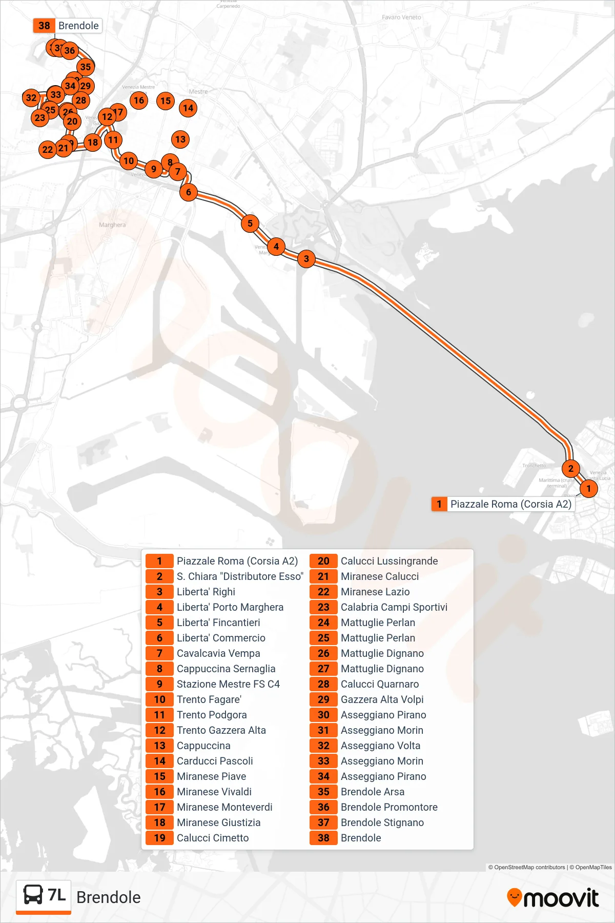 Linea 7L bus (Brendole) - Percorsi e fermate sulla mappa