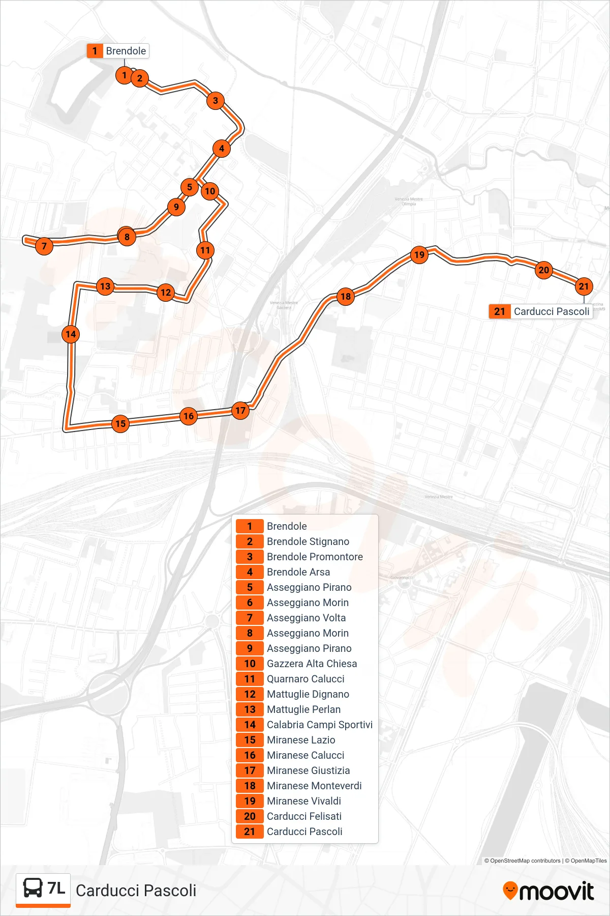 Linea 7L bus (Carducci Pascoli) - Percorsi e fermate sulla mappa