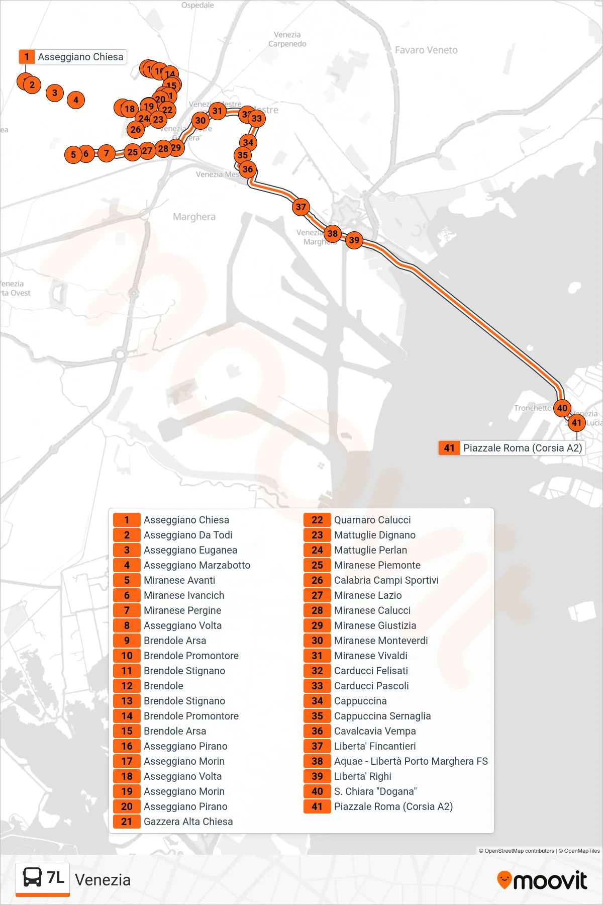 Linea 7L bus (Venezia) - Percorsi e fermate sulla mappa