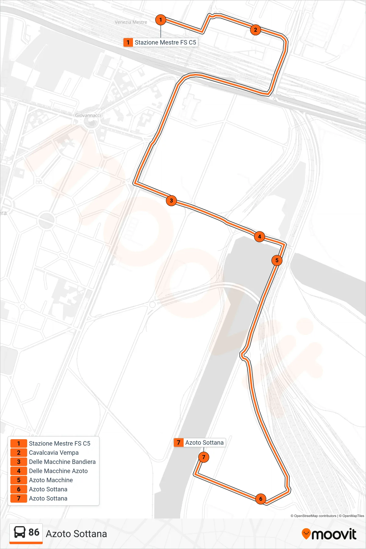 Linea 86 bus (Azoto Sottana) - Percorsi e fermate sulla mappa
