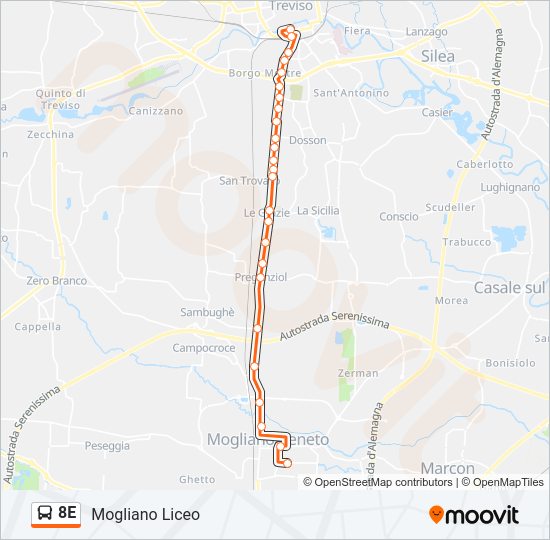 8E bus Line Map