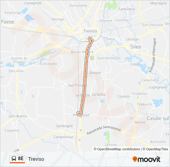 8E Bus Line Map