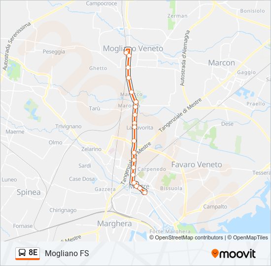 8E bus Line Map