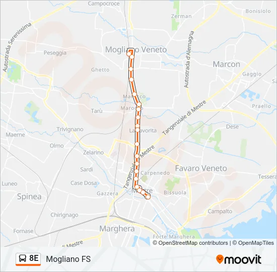 8E Bus Line Map