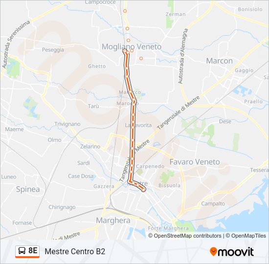 Percorso linea bus 8E