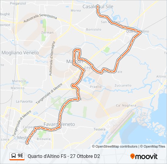 9E Bus Line Map