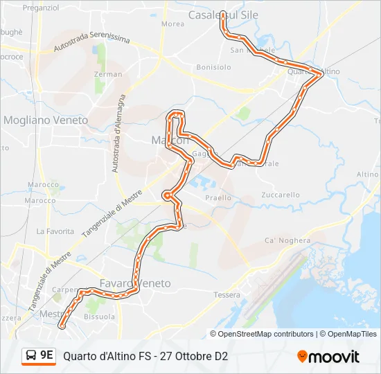 Percorso linea bus 9E