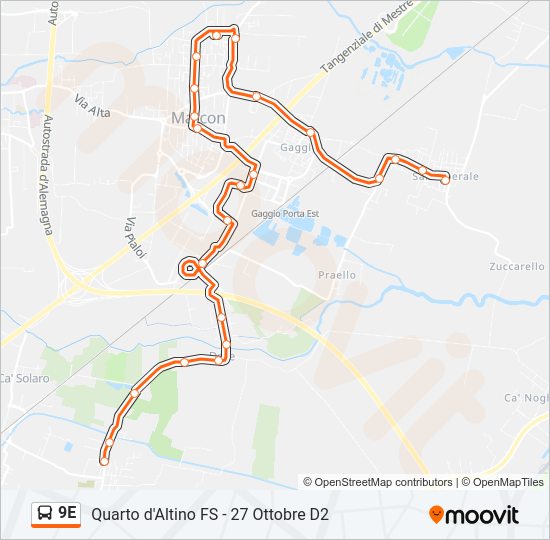 Percorso linea bus 9E