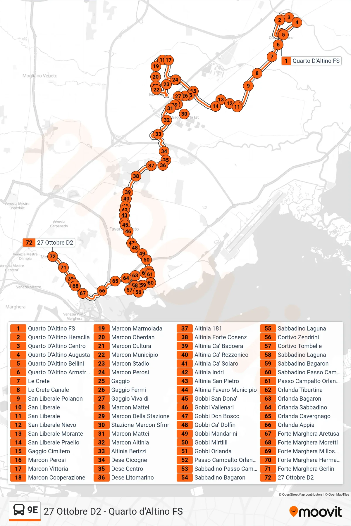 Linea 9E  bus (27 Ottobre D2) - Percorsi e fermate sulla mappa
