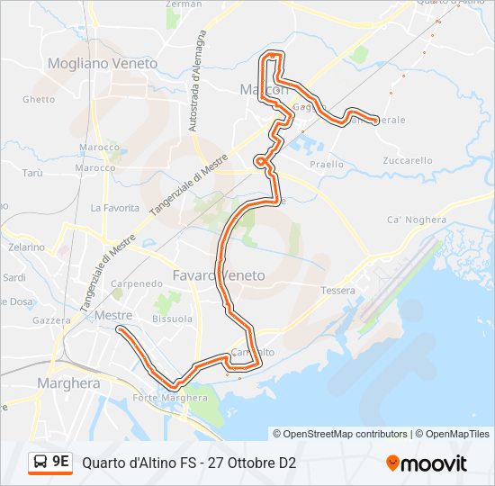 9E Bus Line Map
