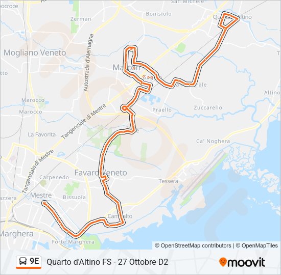 Percorso linea bus 9E