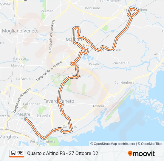 9E Bus Line Map