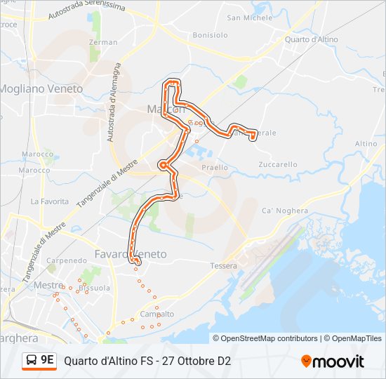 Percorso linea bus 9E
