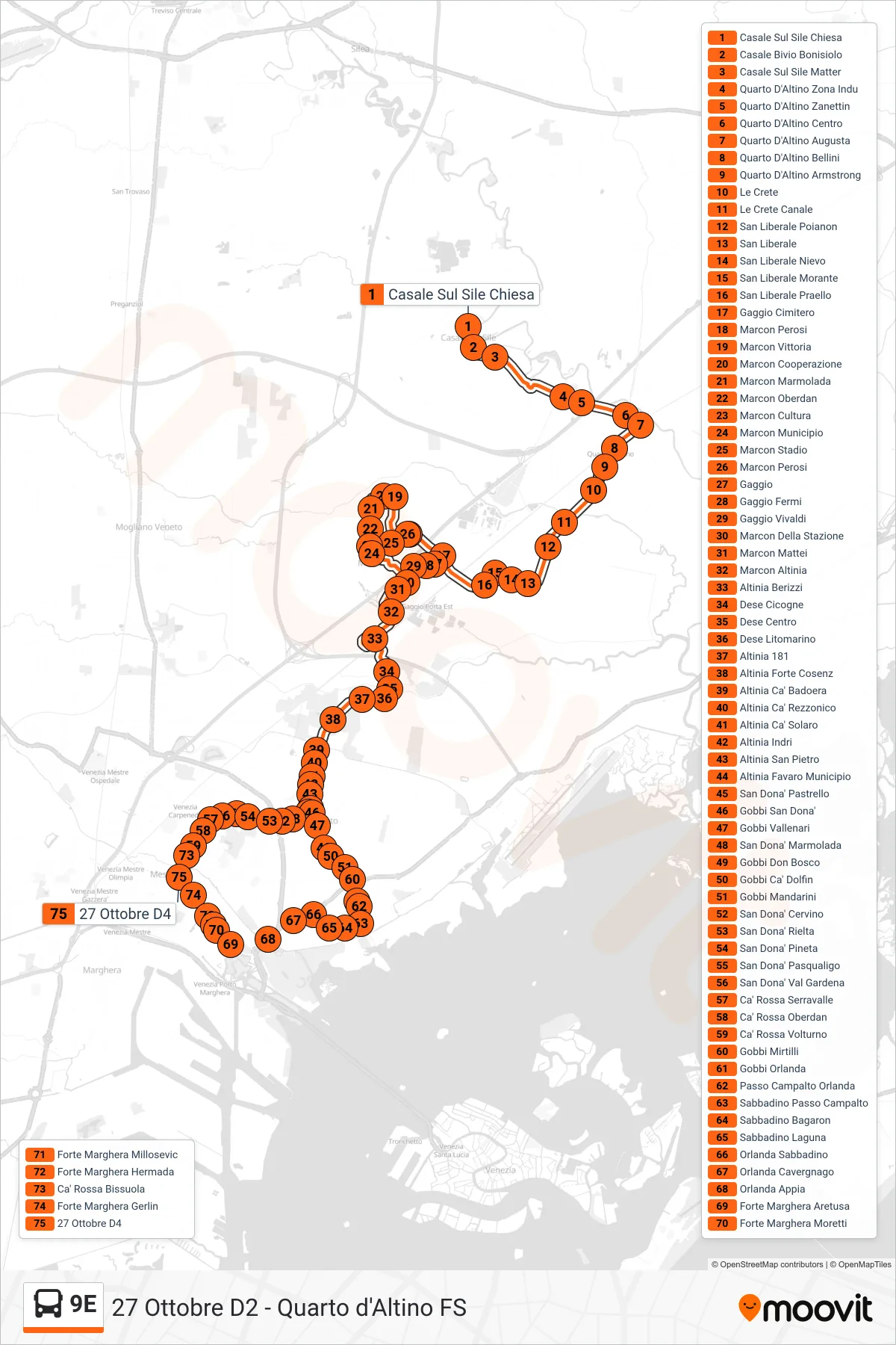 Linea 9E  bus (27 Ottobre D4) - Percorsi e fermate sulla mappa