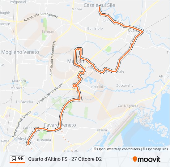 Percorso linea bus 9E