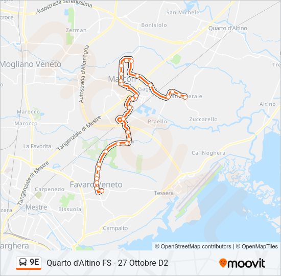 9E Bus Line Map