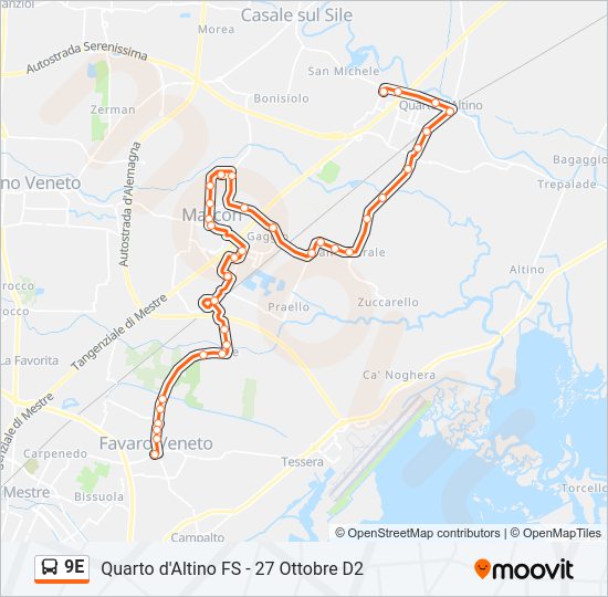 Percorso linea bus 9E