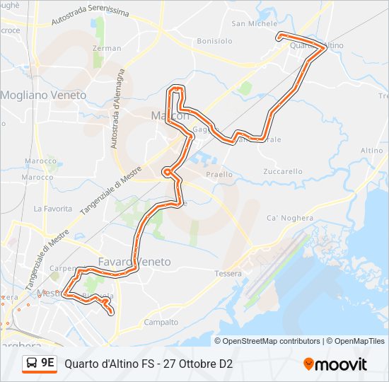 Percorso linea bus 9E