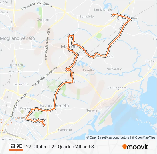 9E Bus Line Map