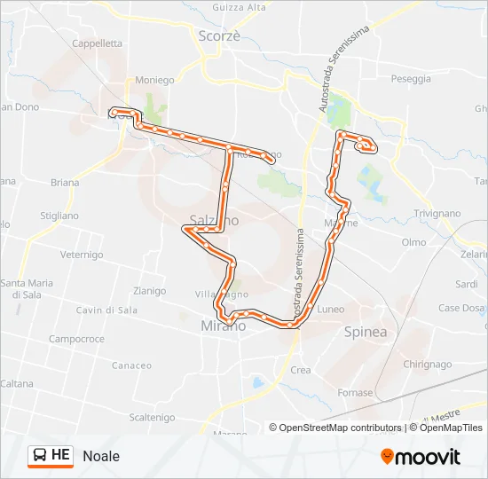 Percorso linea bus HE