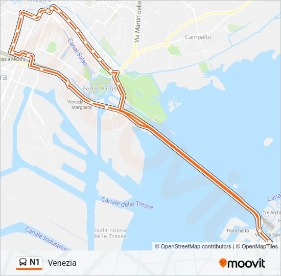 N1 Bus Line Map
