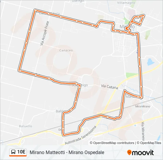 10E Bus Line Map
