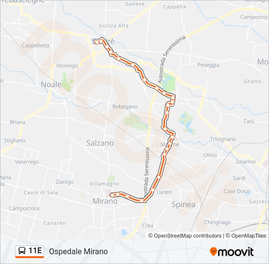 11E bus Line Map