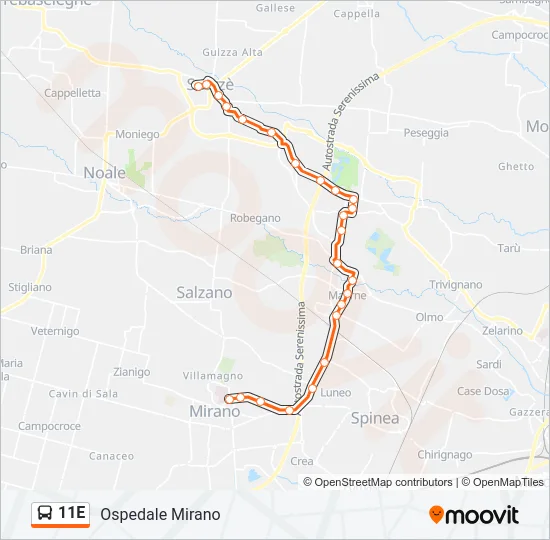 11E Bus Line Map