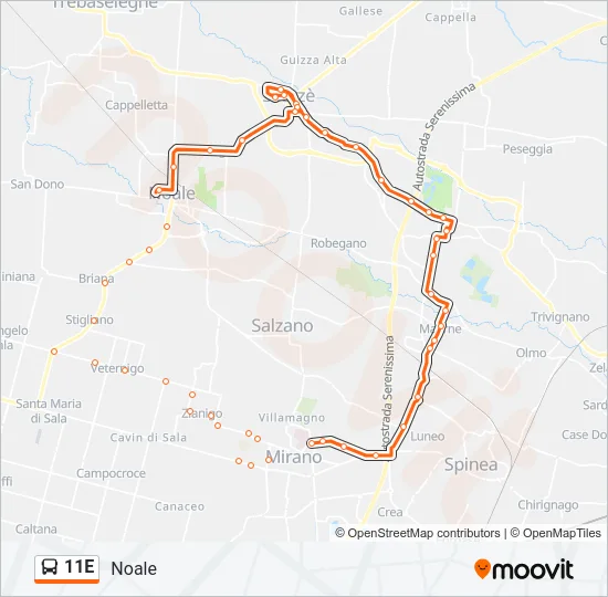 11E Bus Line Map