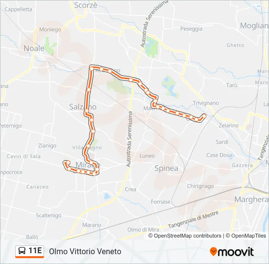 11E Bus Line Map
