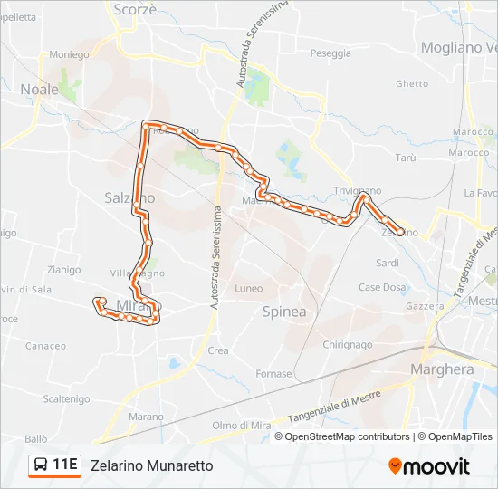 11E Bus Line Map