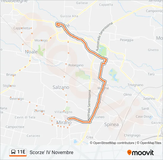 11E Bus Line Map