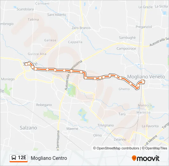 12E Bus Line Map