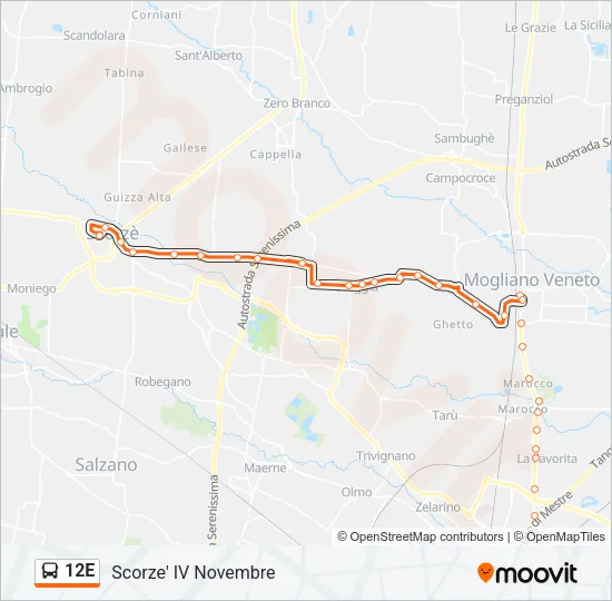 Percorso linea bus 12E