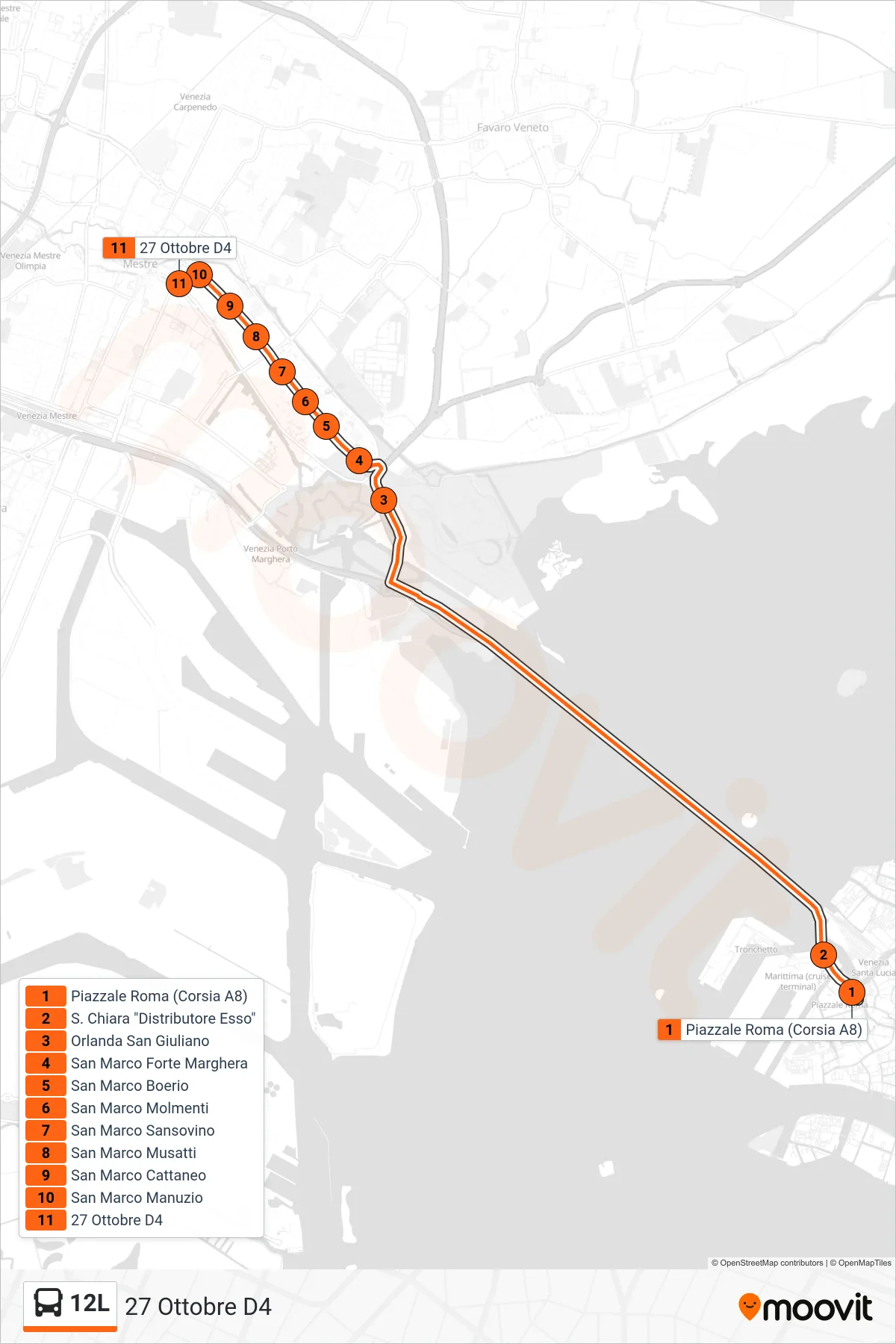 Linea 12L bus (27 Ottobre D4) - Percorsi e fermate sulla mappa